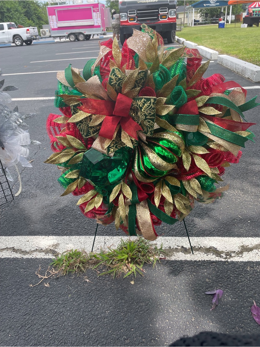Festive Red, Green & Gold Holiday Wreath - Decorative Home Holiday Accent